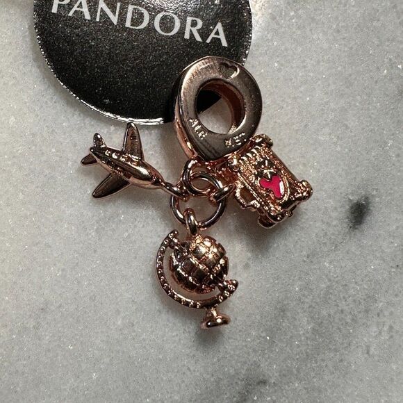 Authentic Pandora, Airplane Globe & Suitcase Travel Destination Dangle - Picture 1 of 2